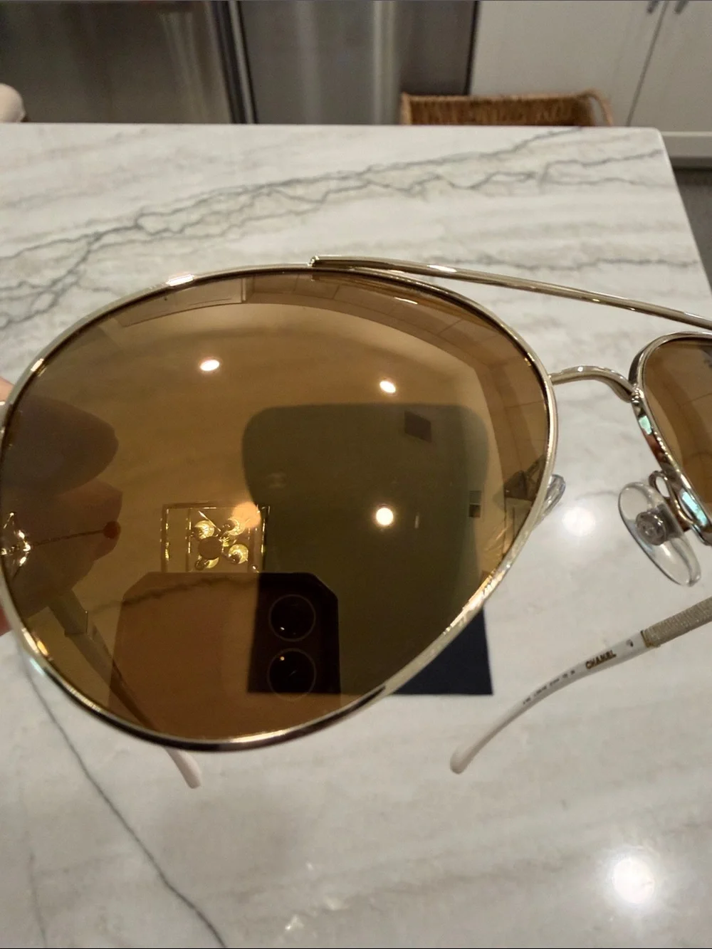 CHANEL Gold-Frame Aviator Sunglasses with Brown Lenses